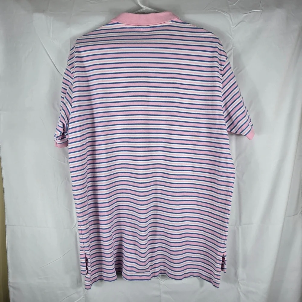 Polo Ralph Lauren Mens XL Pink Blue Striped Short Sleeve Cotton Polo Shirt